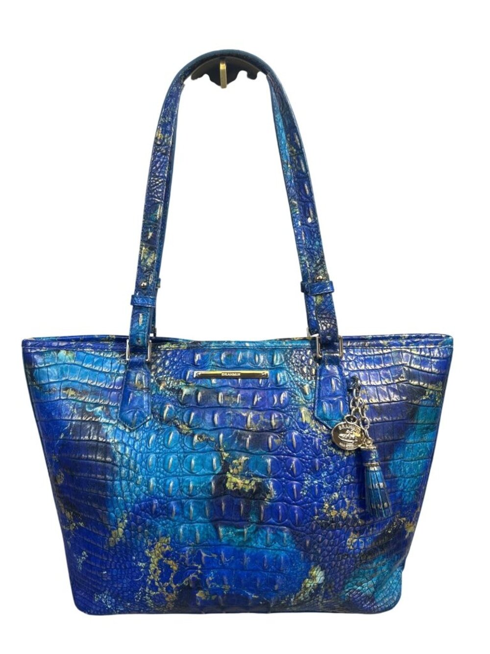 Brahmin Phthalo Melbourne Medium Blue Asher Tote Leather Croc Embossed Shoulder